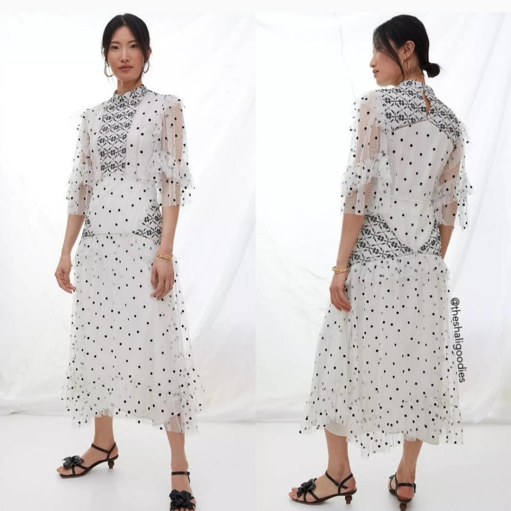 Anthropologie ruffled tulle polka dot maxi dress 00